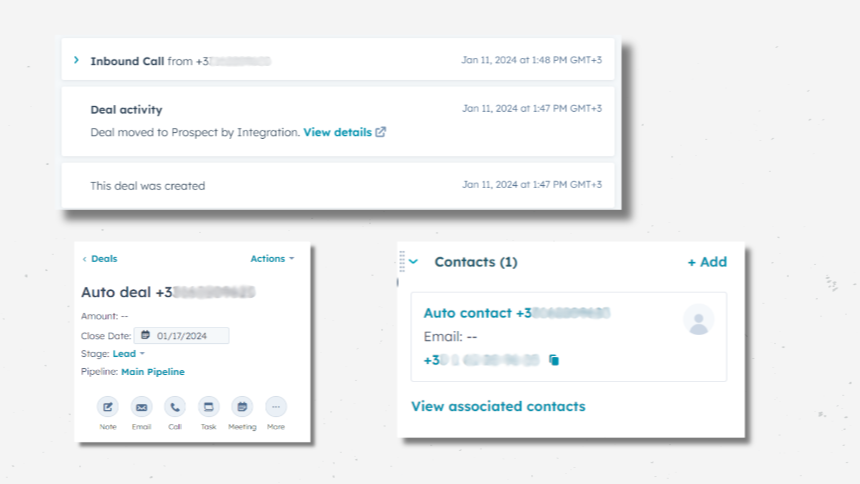Création automatique de transactions et de contacts pour les appels.